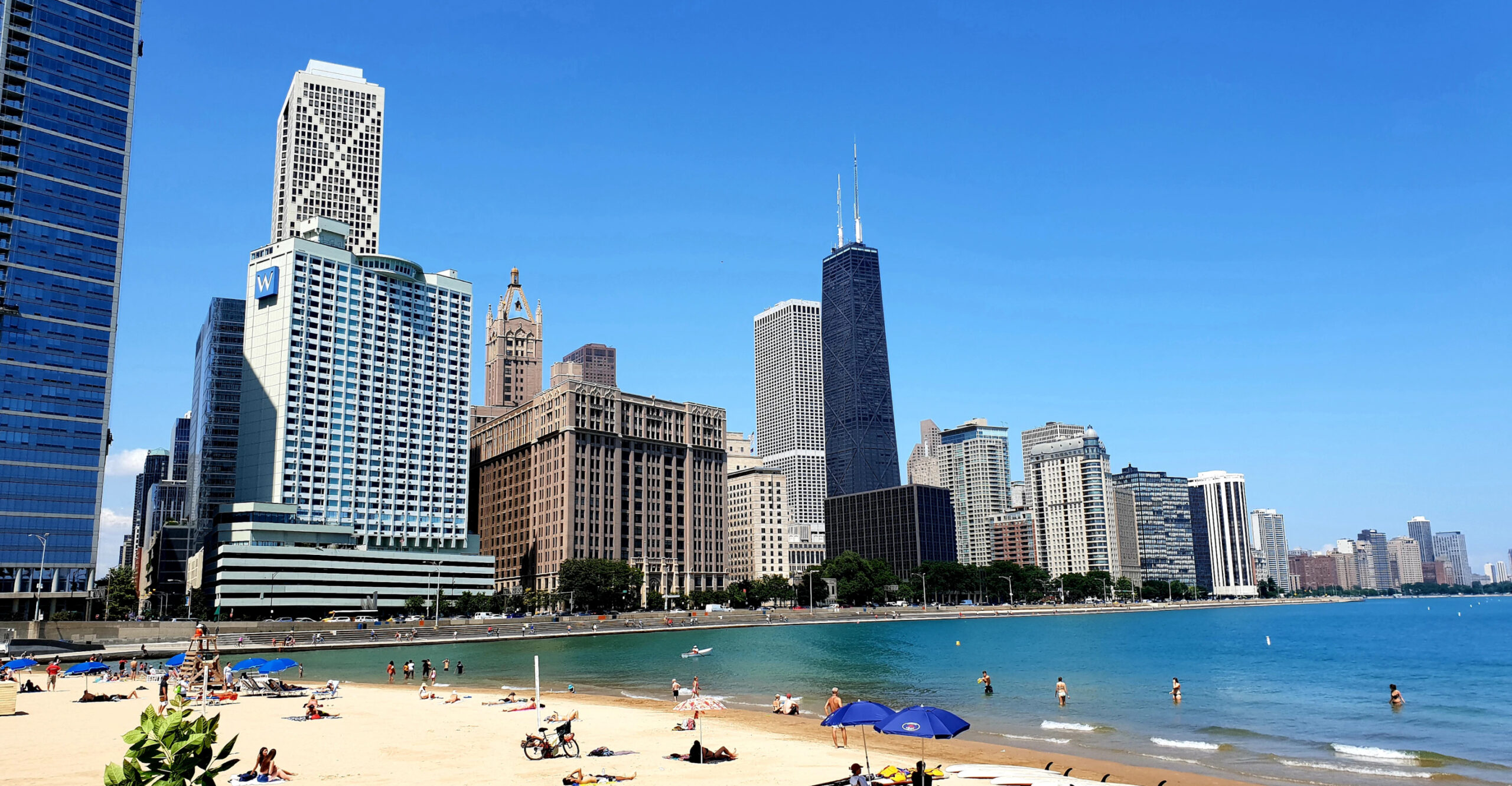 View of Lake Michigan from Chicago beachfront.