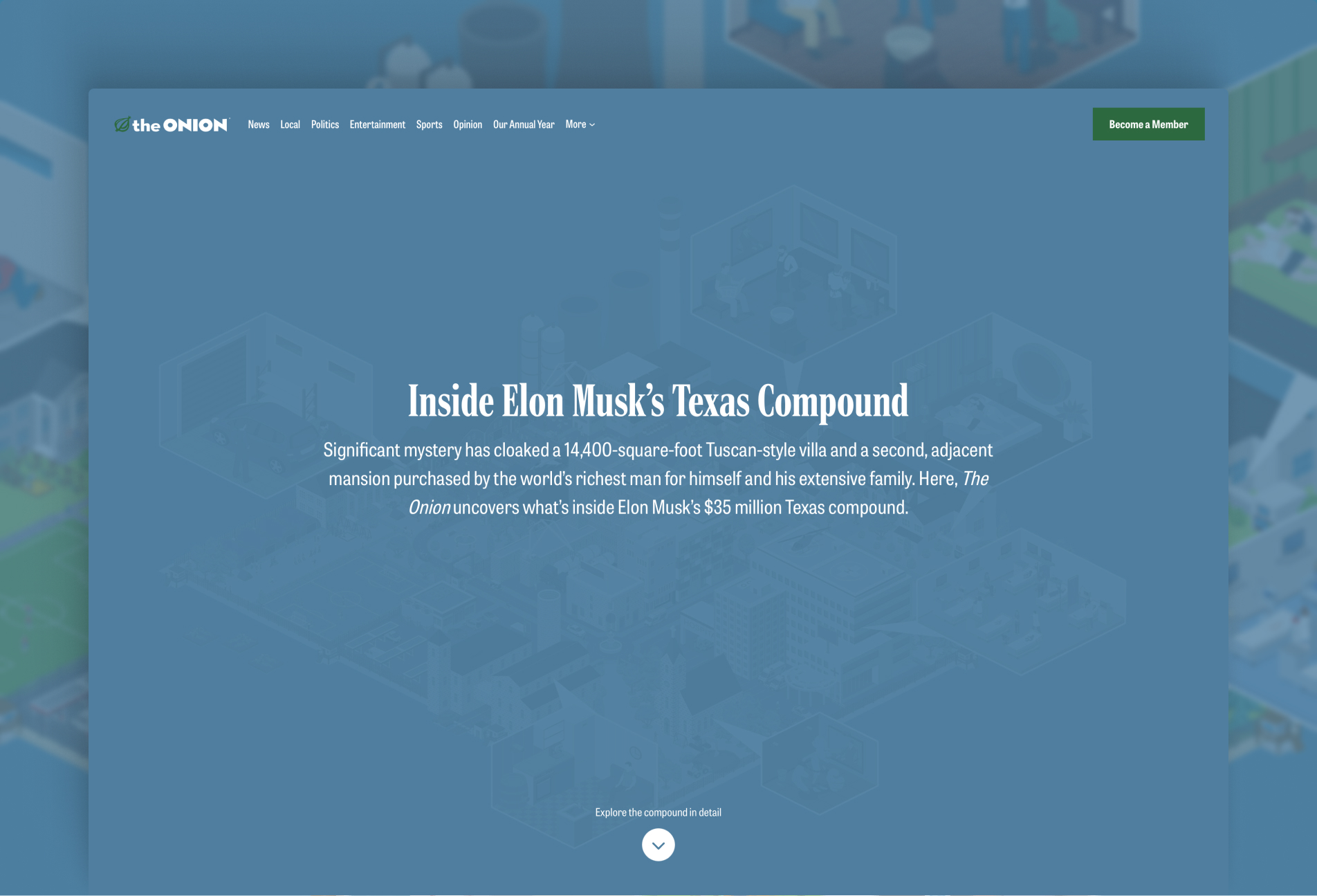 Example interface of scroll motion from an Onion post on Elon Musk's house.