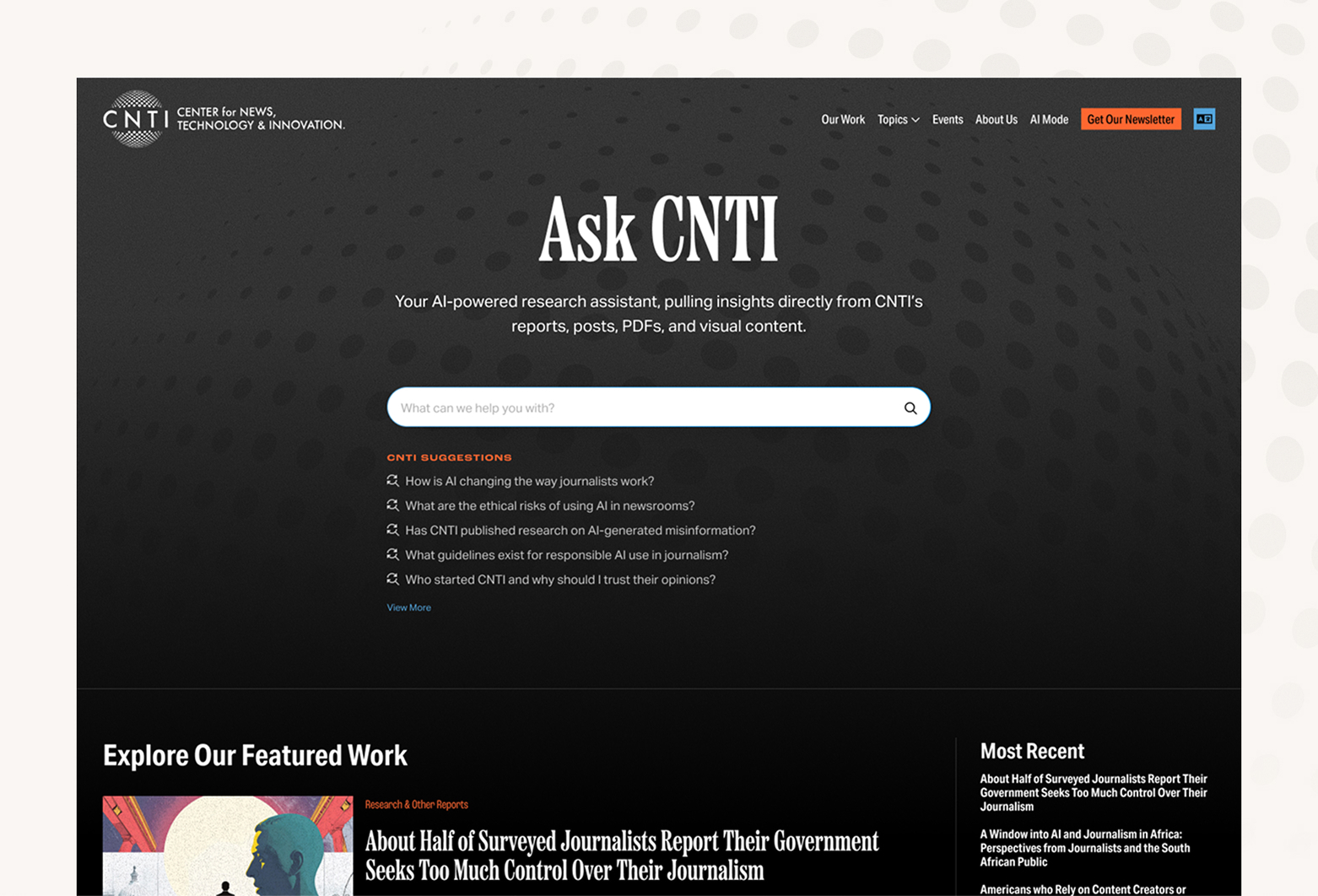 user interface image of the chat bot for CNTI's website