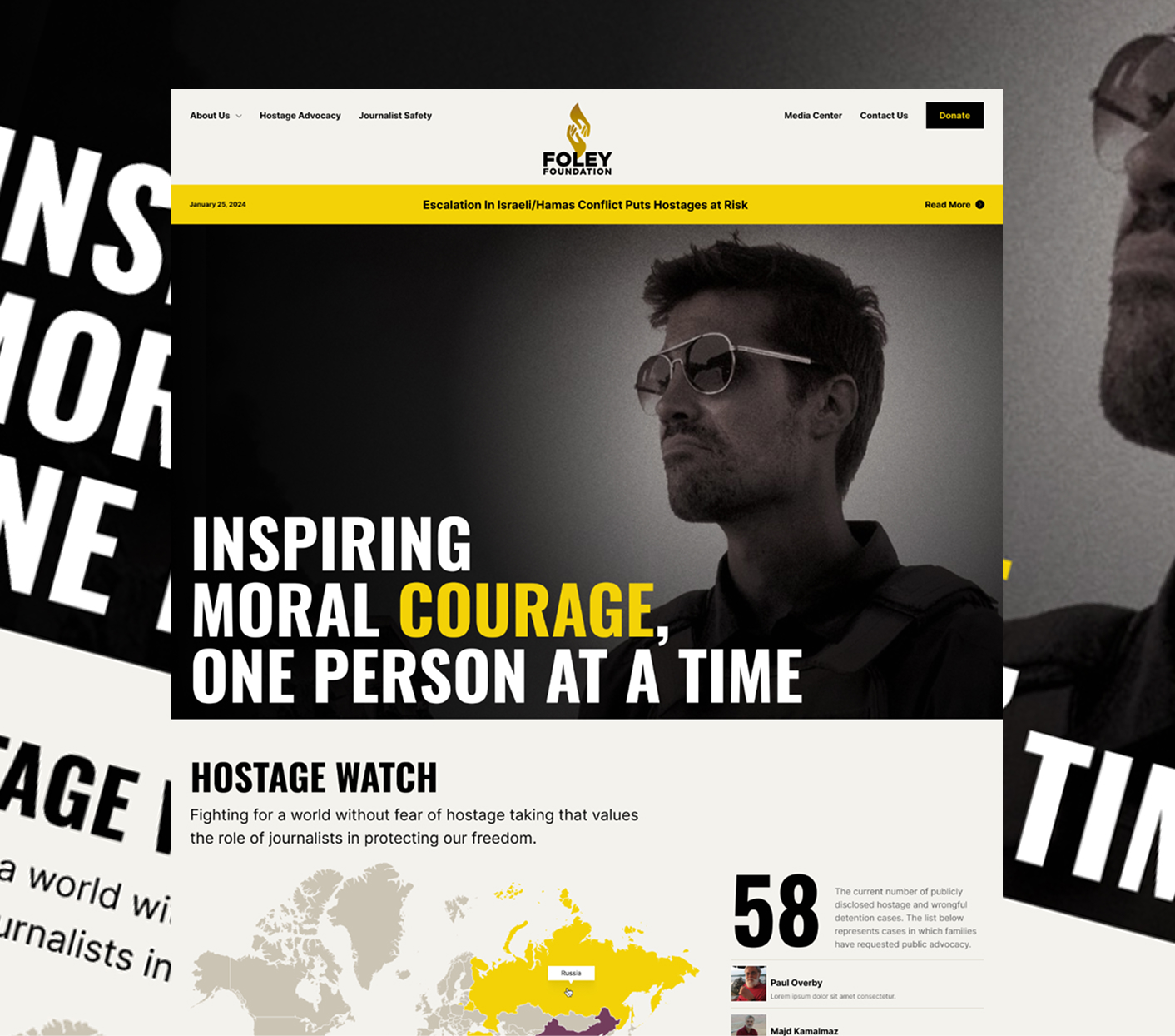 Screenshot from new Foley Foundation website featuring the homepage.