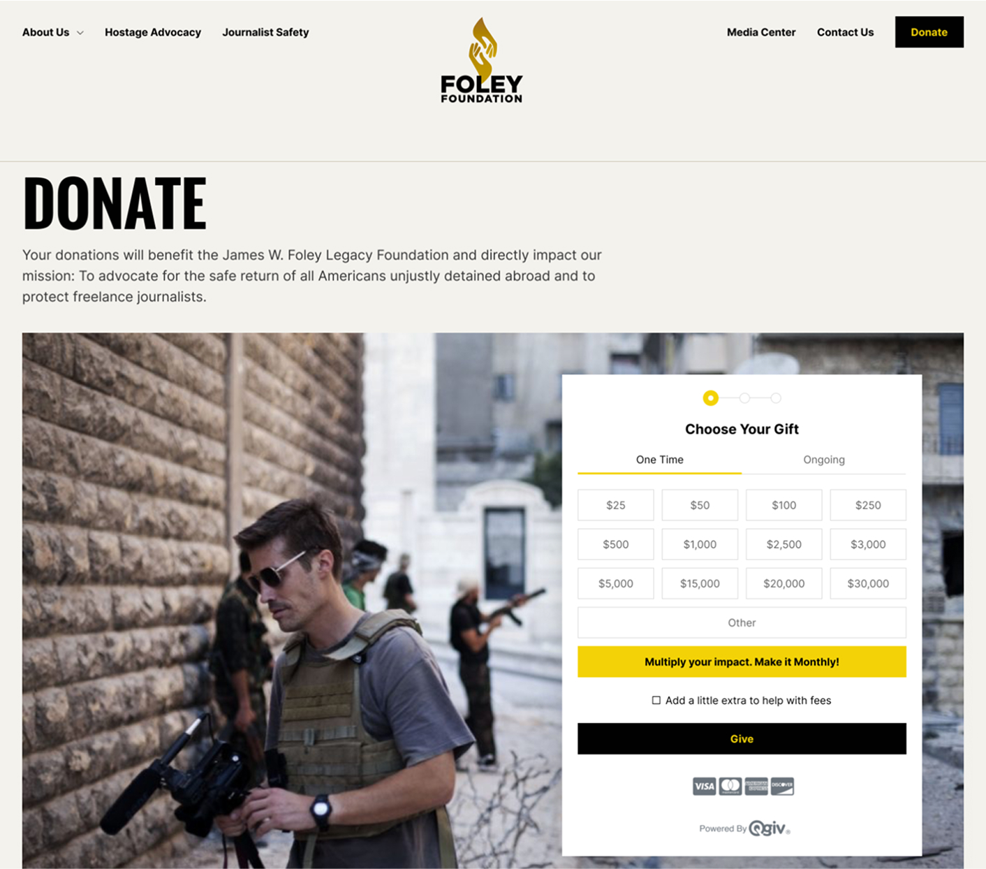Screenshot from new Foley Foundation website featuring the donation page.
