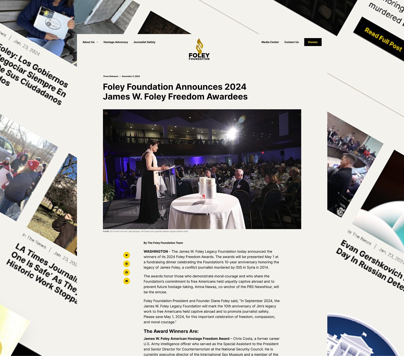 Screenshot from new Foley Foundation website featuring the news post screen.