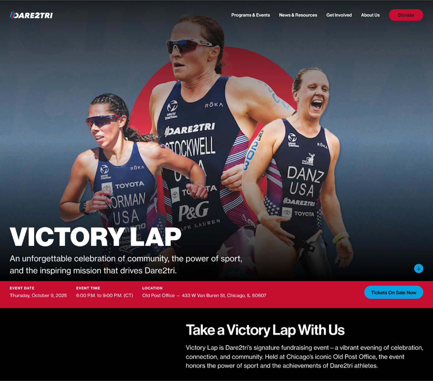 Example of a featured event post on dare2tri's website.