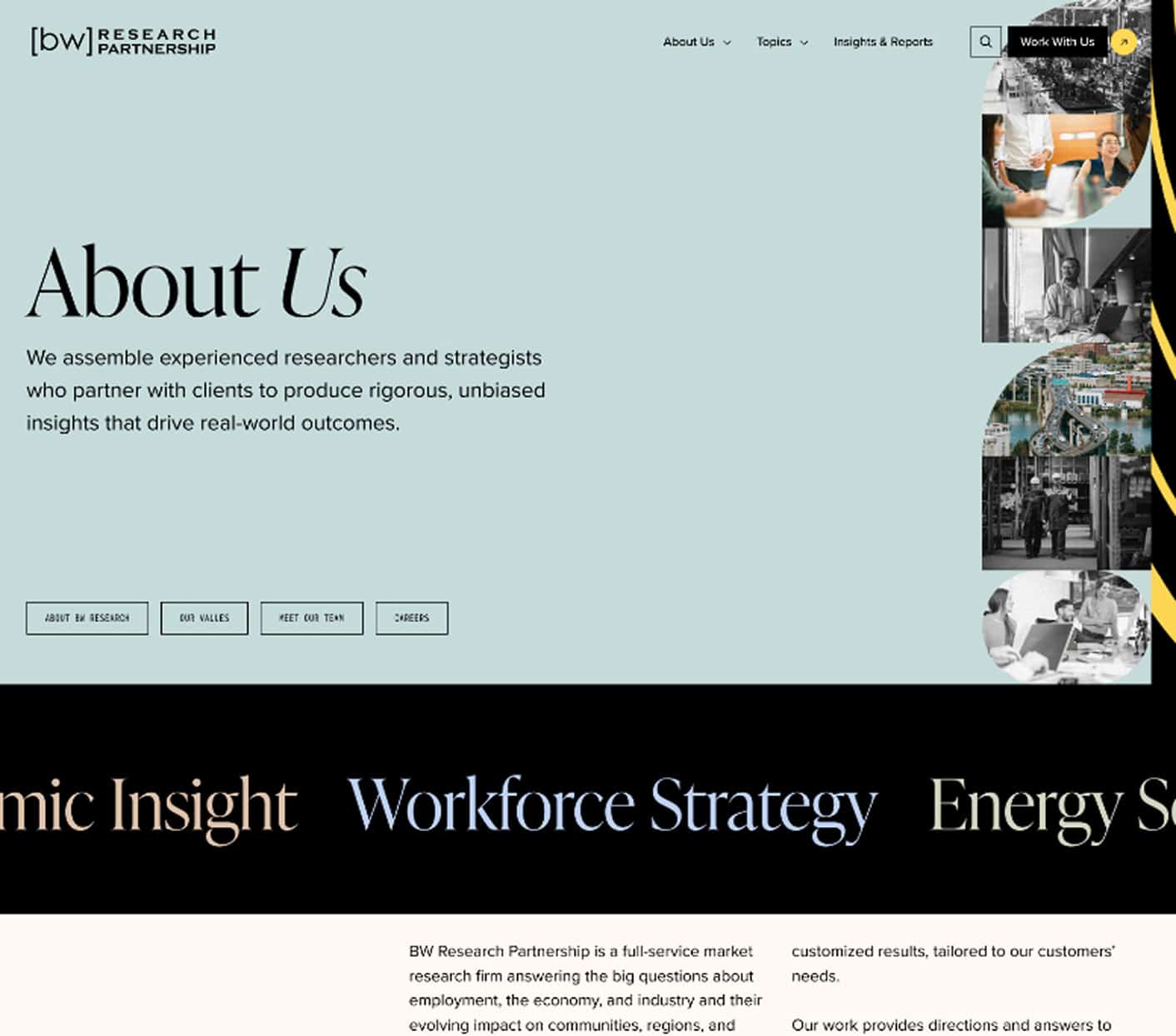 Screen shot from the about us page on the BW Research website