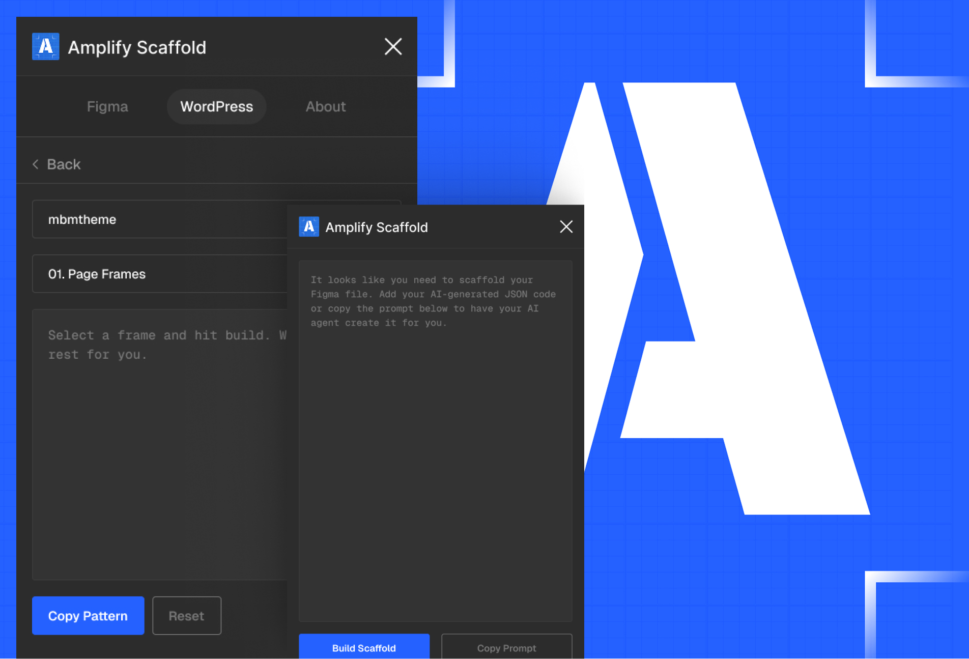 Amplify Figma Scaffold Plugin screen shots.